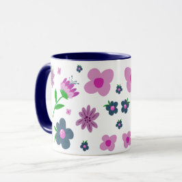 Caneca Flores Azuis Boho Rosa Indigo | Café De Duas Tonel