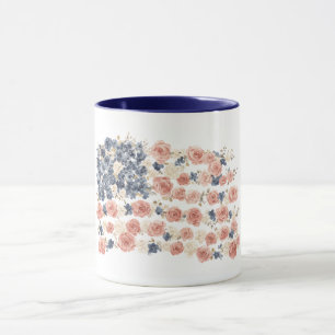 Caneca Flores Azuis Brancas Vermelhas