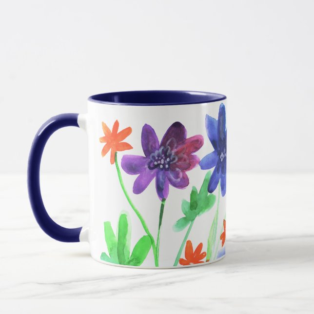 Caneca Flores azuis de cor aquosa, pintura brilhante (Esquerda)