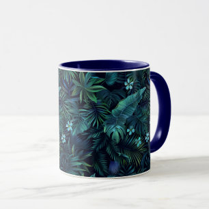 Caneca Flores Azuis De Folhas Tropicais