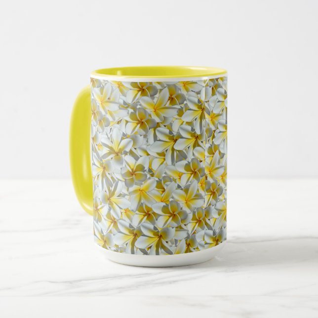 Caneca Flores bonito De Flores Amarelas E Brancas, (Frente Esquerda)