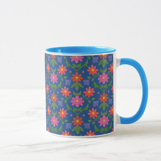 Caneca Flores bonito Rangoli Bolinhas Blue Ringer Mug (Direita)
