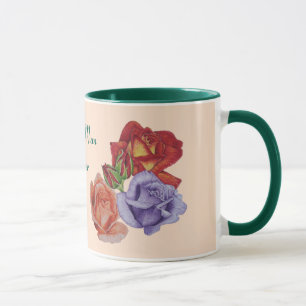 Caneca Flores bonito, rosas vermelhas e rosas florais