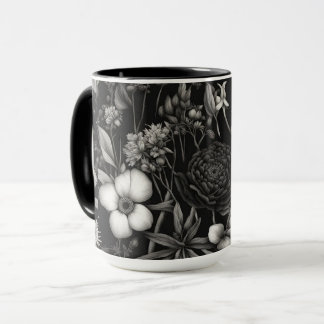 Caneca Flores botânicas, pretas e brancas