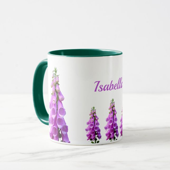 Caneca Flores brancas, cor-de-rosa púrpura, nome floral (Frente Esquerda)