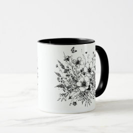 Caneca Flores brancas e pretas