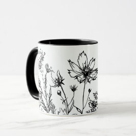 Caneca Flores brancas e pretas