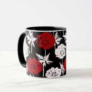 Caneca Flores brancas e vermelhas em preto