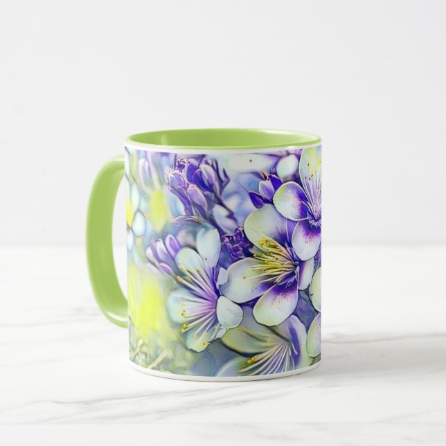 Caneca Flores Brancas Modernas de Cereja Roxo Aquarela (Frente Esquerda)