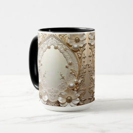 Caneca Flores Brancas Modernas Pérolas