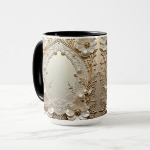 Caneca Flores Brancas Modernas Pérolas