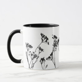 Caneca Flores Brancas Negras Modernas Elegantes