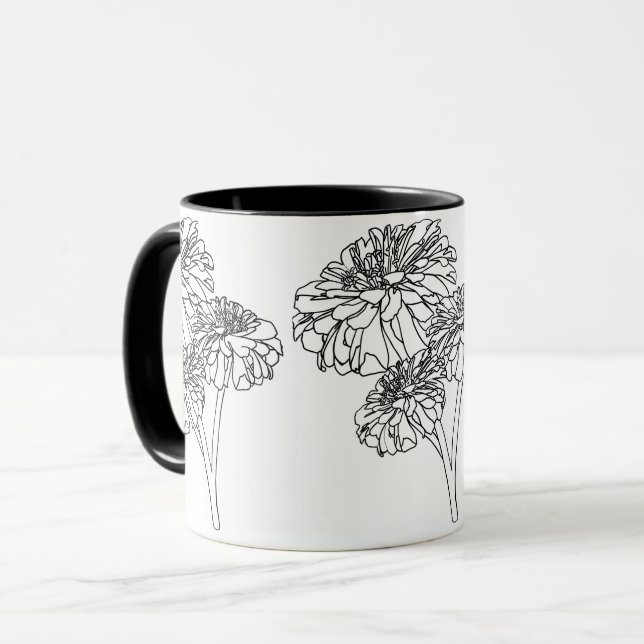 Caneca Flores brancas pretas minimalistas modernas (Frente Esquerda)