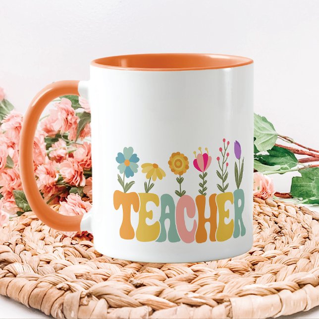 Caneca Flores Cheery Retro Professora Mug (Criador carregado)