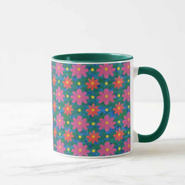 Caneca Flores Chic Rangoli, Bolinhas Ringer Coffee Mug (Direita)