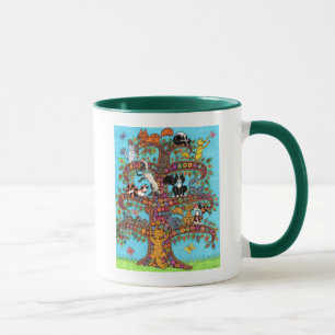 Caneca Flores coloridas bonitos dos gatos da árvore de