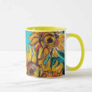 CANECA FLORES COM GATO PRETO EM FLORAL TURQUOISTA AZUL