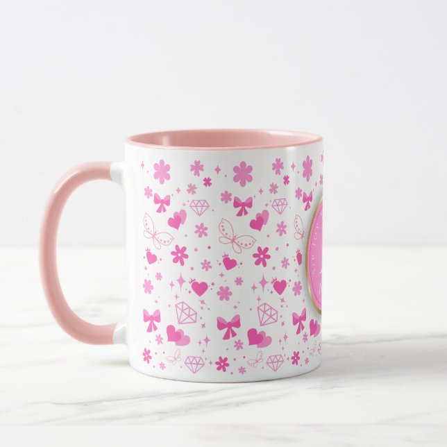 Caneca Flores Cor-de-Rosa Bonitas, Padrão Ininterrupto, G (Esquerda)