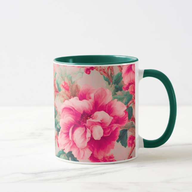 Caneca Flores Cor-de-Rosa Brilhante Refinadas, Folhas De  (Direita)