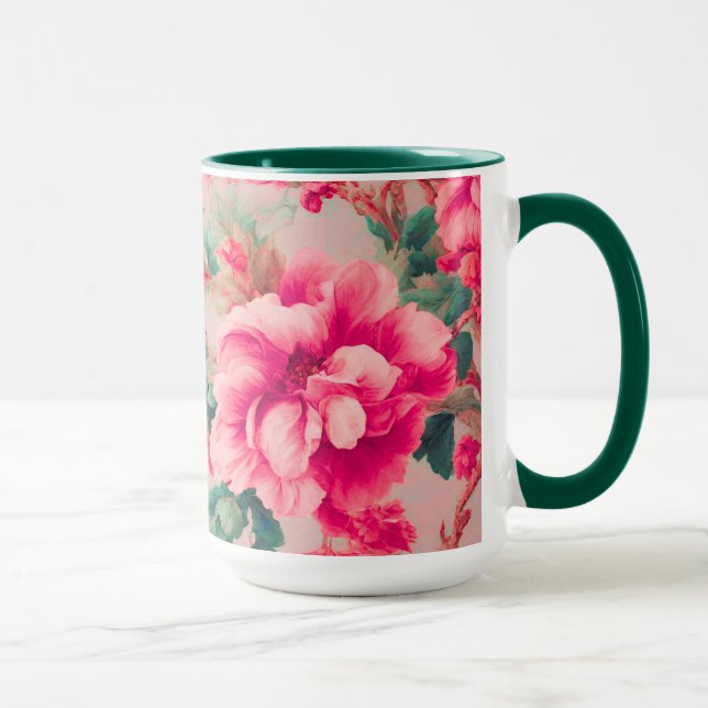 Caneca Flores Cor-de-Rosa Brilhante Refinadas, Folhas De  (Direita)