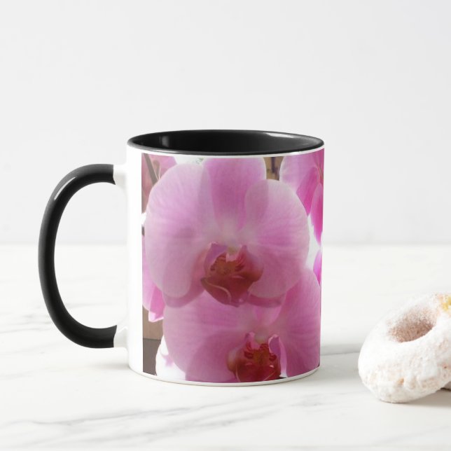 Caneca Flores cor-de-rosa das orquídeas (Com Donut)