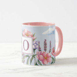 Caneca Flores cor-de-rosa de Lavanda O Monograma Combo Mu