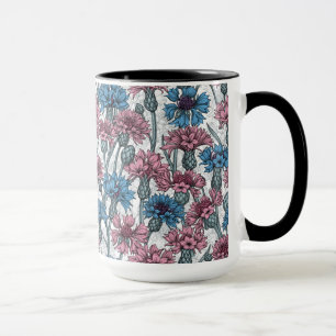 Caneca Flores cor-de-rosa e azuis, flores silvestres, bra
