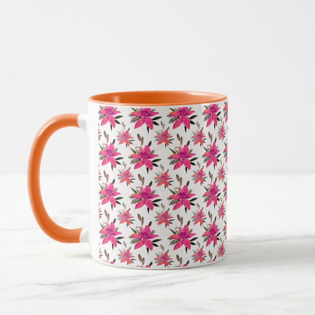Caneca Flores Cor-de-Rosa Padrão Floral Design (Esquerda)