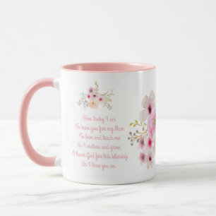 Caneca Flores cor-de-rosa poema da melhor MÃE do mundo