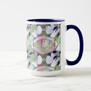 Caneca Flores de abstrato e Pérolas Azul Grande Mug