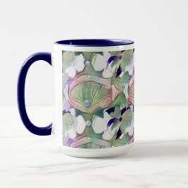 Caneca Flores de abstrato e Pérolas Azul Grande Mug