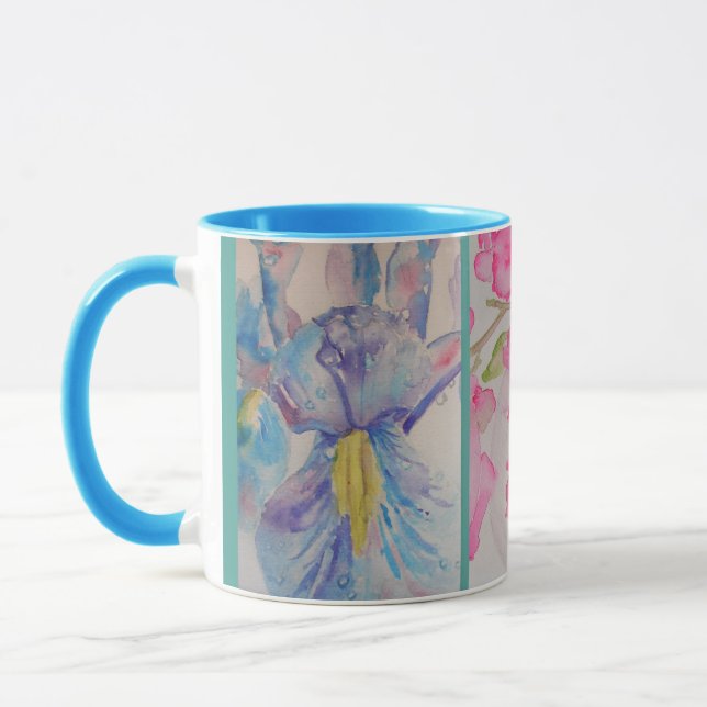 Caneca Flores De Amor Flor Aquarela Turquesa Blue Mug (Esquerda)