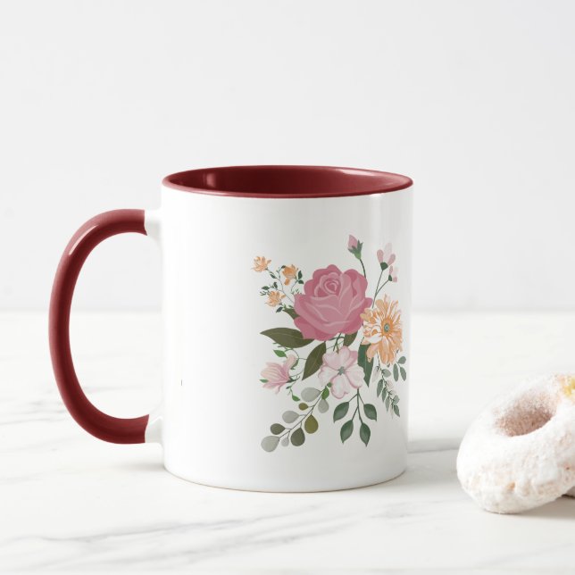Caneca Flores de aquarela  (Com Donut)