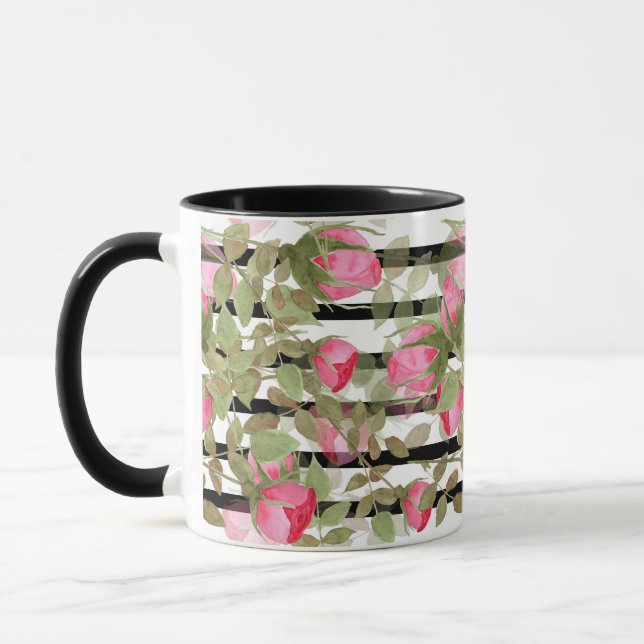 Caneca Flores de aquarela perfeita rosas cor-de-rosa flor (Esquerda)