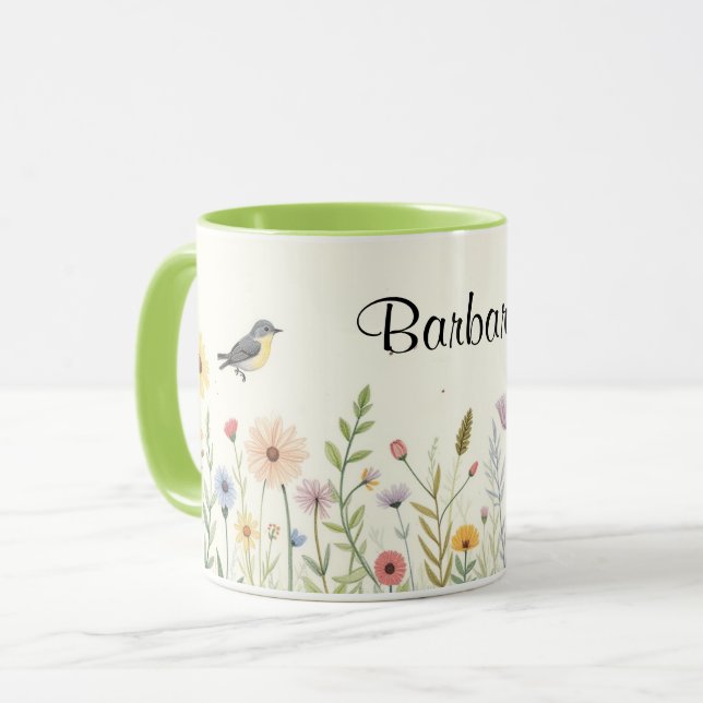 Caneca Flores de Aquarela Personalizadas Café (Frente Esquerda)