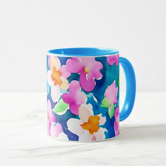 Caneca Flores de Aquarela rosa e Bonito (Frente Esquerda)