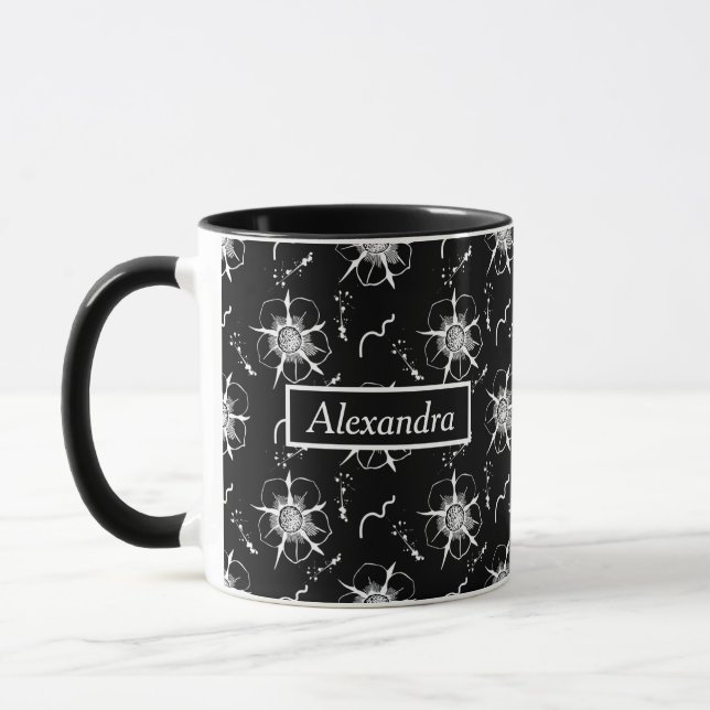 Caneca Flores de Arte de Linha Branca de abstrato (Esquerda)