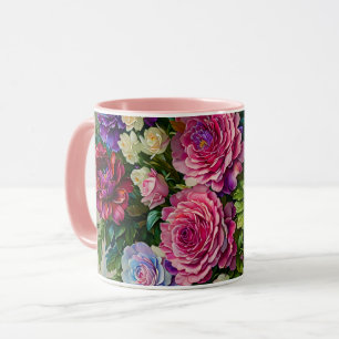 Caneca Flores de Buquê Floral, Taça Rosa de Arte