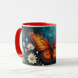 Caneca Flores de camomila de insetos laranja vívidos