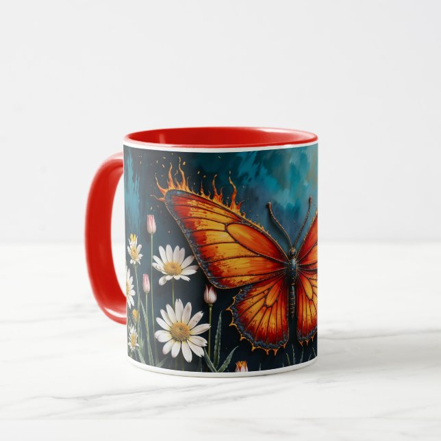Caneca Flores de camomila de insetos laranja vívidos (Frente Esquerda)