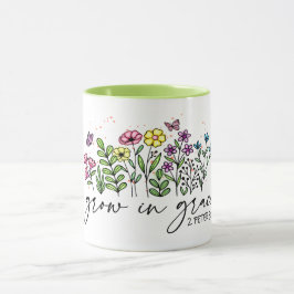CANECA FLORES DE DESIGN SIMPLES "CRESCEM EM GRAÇA" BÍBLIA