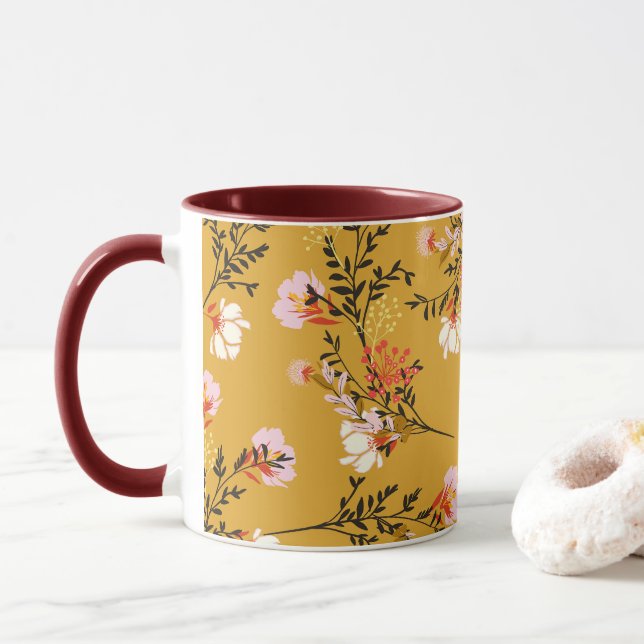 Caneca Flores de fundo amarelo (Com Donut)