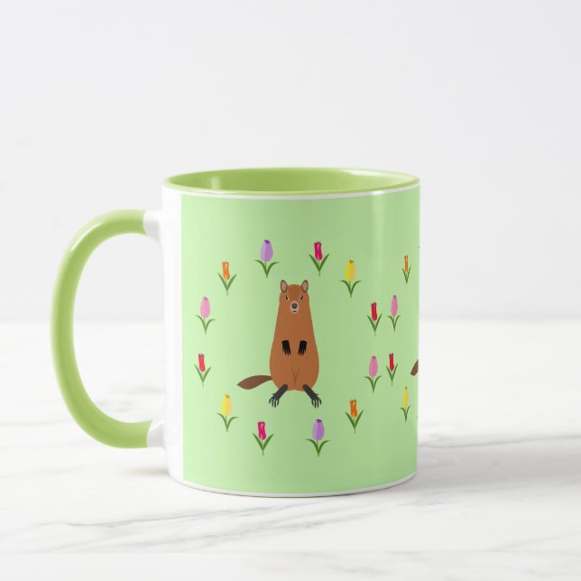 Caneca Flores de Groundhog e Tulipas (Esquerda)