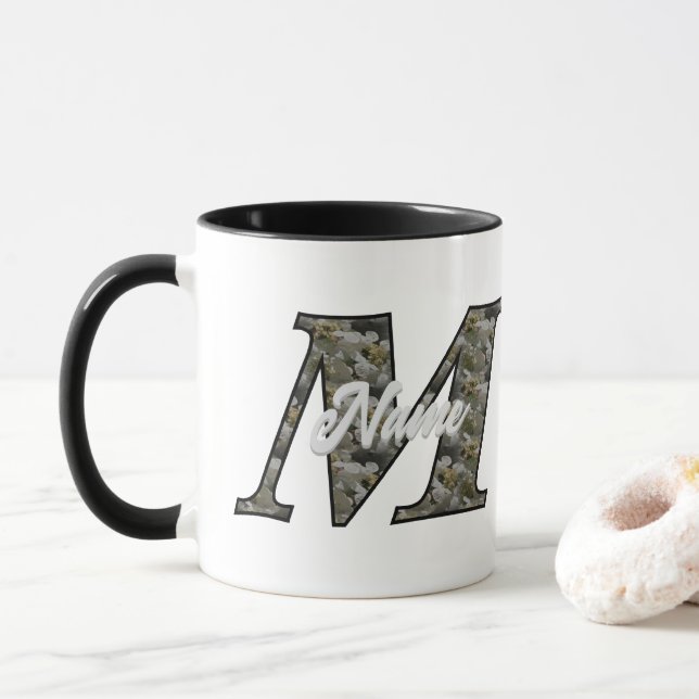Caneca Flores de Hortênsia com Inicial de Monograma Perso (Com Donut)