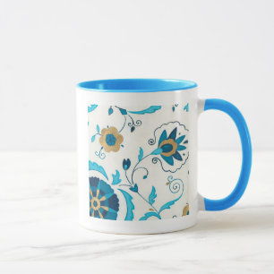 Caneca Flores de Indigo Douradas com Fundo Branco