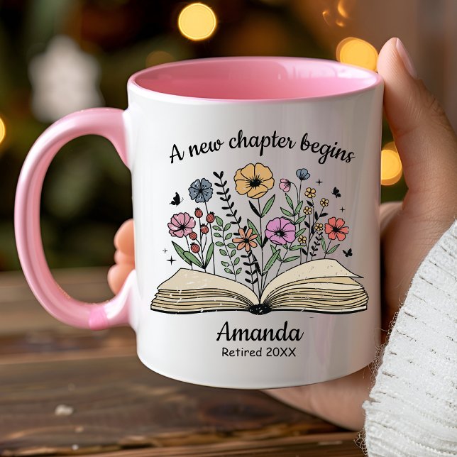 Caneca Flores de livro aberto fofo presente de aposentado (Criador carregado)