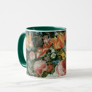 Caneca Flores de Natureza-Morta Barroca Antiga em um Vaso