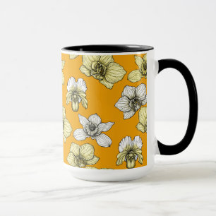 Caneca Flores de orquídea amarelas e brancas