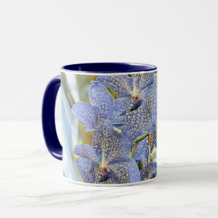 Caneca Flores de Orquídea Azul Roxo de Pintura Moderna