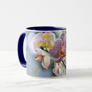 Caneca Flores de Orquídea Rosa Púrpura Vintage no log